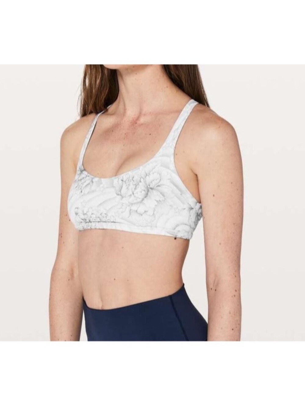 LULULEMON Free To Be Wild Gray Floral Twine Strappy Back Sports Bra
